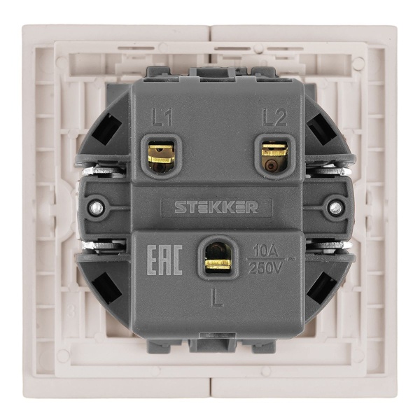 Выключатель 2-клавишный (механизм), Stekker, 250В, 10А Мия, RSW10-3104-08, пудровый жемчуг 50473