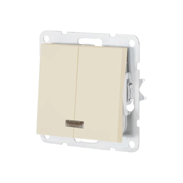 Выключатель двухклавишный LK Studio LK80 c подсветкой бежевый матовый 841202-1 Выключатель двухклавишный LK Studio LK80 c подсветкой бежевый матовый 841202-1