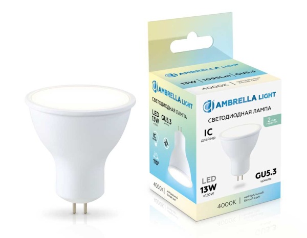 Светодиодная лампа MR16 13W 4000K Ambrella light Bulding 161304