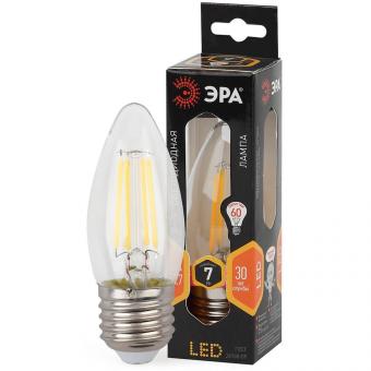 Лампа светодиодная филаментная ЭРА E27 7W 2700K прозрачная F-LED B35-7W-827-E27