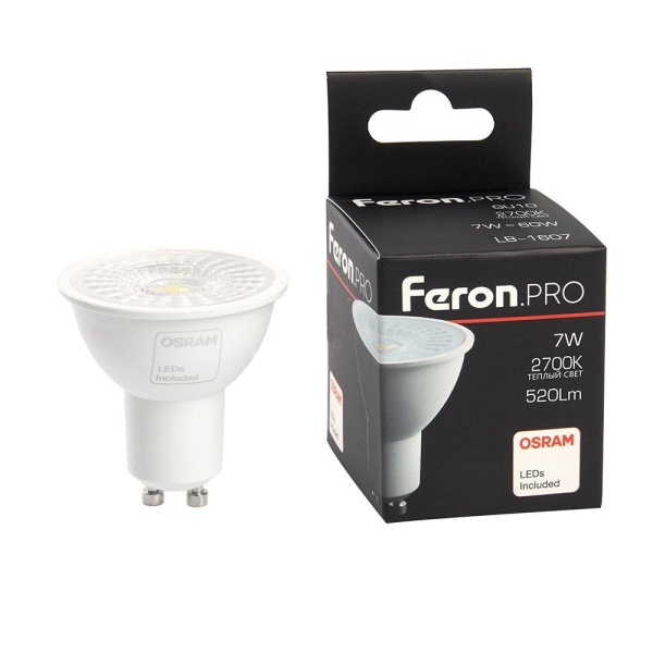 Лампа светодиодная Feron GU10 7W 2700K прозрачная LB-1607 38182