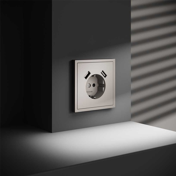 Розетка встраиваемая Voltum S70 с заземлением и защитными шторками, 16А, с USB, A+A, (кашемир) VLS040403