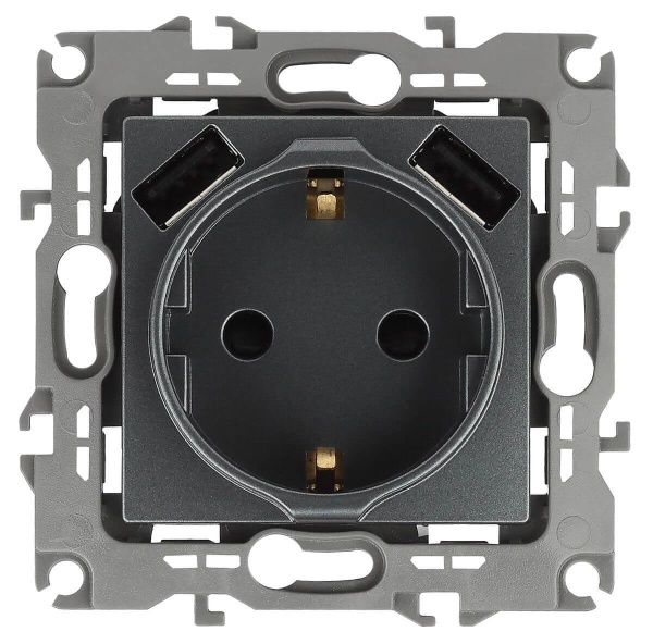 Розетка ЭРА Intro Solo Schuko P+E 16A 250V со шторками 2хUSB графит 12-4109-12 Б0047846 Розетка ЭРА Intro Solo Schuko P+E 16A 250V со шторками 2хUSB графит 12-4109-12 Б0047846