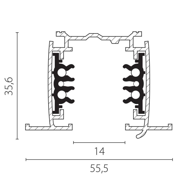 Трек шестиконтактный встраиваемый 3-фазн со стыковочными пазами (круглые медные жилы), 3м Quattro/DALI/ Lightstar 503035-R-DALI