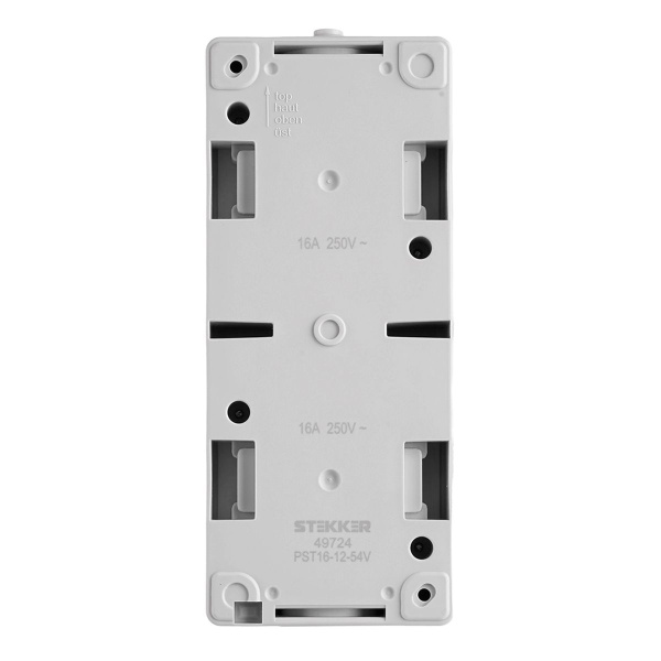 Вертикальная розетка 2-местная с крышкой с/з STEKKER PST16-12-54, пластик АВS, 250В, 16А, IP54, серый/графит 49724