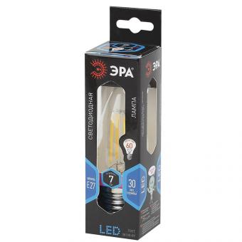 Лампа светодиодная филаментная ЭРА E27 7W 4000K прозрачная F-LED B35-7W-840-E27
