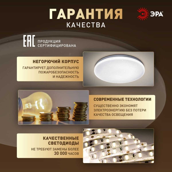 Светильник потолочный светодиодный ЭРА Классик без ДУ SPB-6 Slim Night SKY 18W-4K 4000К Б0069778