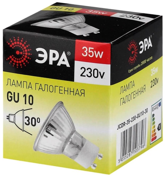 Лампа галогенная ЭРА GU10 35W 2700K прозрачная GU10-JCDR (MR16) -35W-230V C0027385 Лампа галогенная ЭРА GU10 35W 2700K прозрачная GU10-JCDR (MR16) -35W-230V C0027385