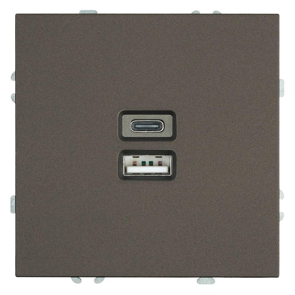 Розетка 2-местная USB + Type C (механизм), Stekker, 250В, 20W Эмили, RST10-5115-09, антрацит, soft touch 49931