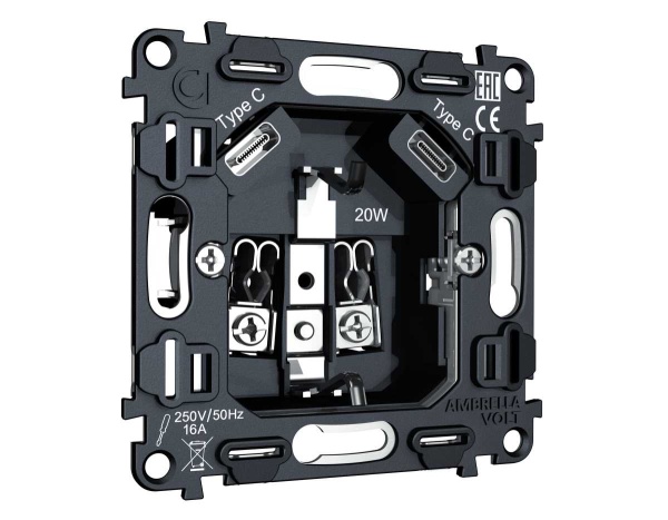 Механизм электрической розетки 2USB С+C 20W (быстрая зарядка) AMBRELLA VOLT VM VM165