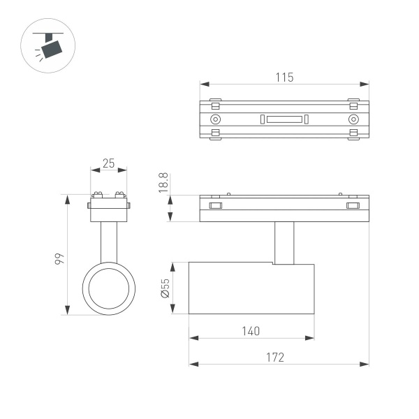 Трековый светодиодный светильник Arlight Mag-Vibe-Spot-R55-18W Warm3000 044479