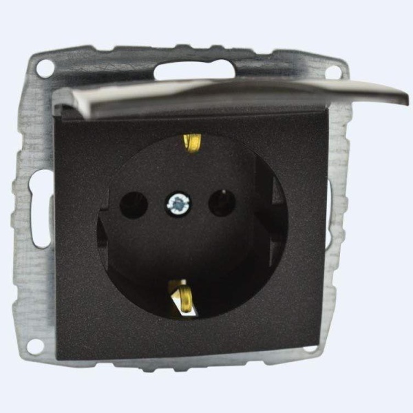 Розетка 2К+З Mono Electric Despina/ Larissa 16A 250V с крышкой винтовое подключение графит 500-002021-118 Розетка 2К+З Mono Electric Despina/ Larissa 16A 250V с крышкой винтовое подключение графит 500-002021-118