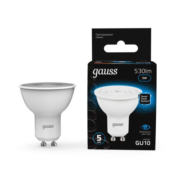 Лампа светодиодная Gauss GU10 5W 6500K матовая 101506305