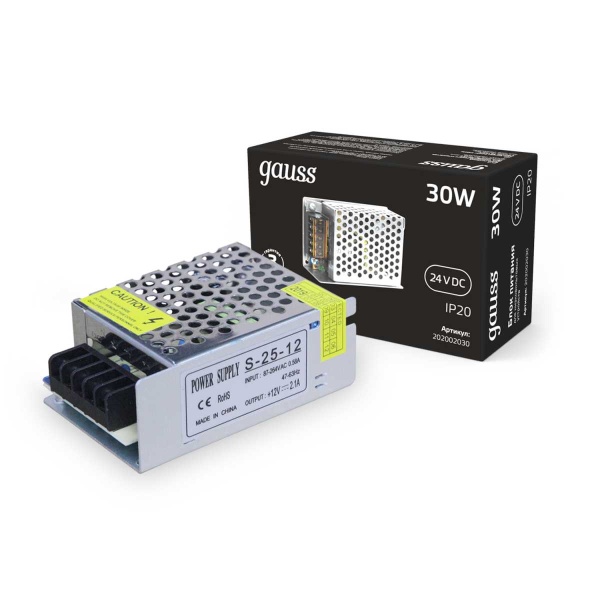 Блок питания Gauss 30W 24V IP20 202002030