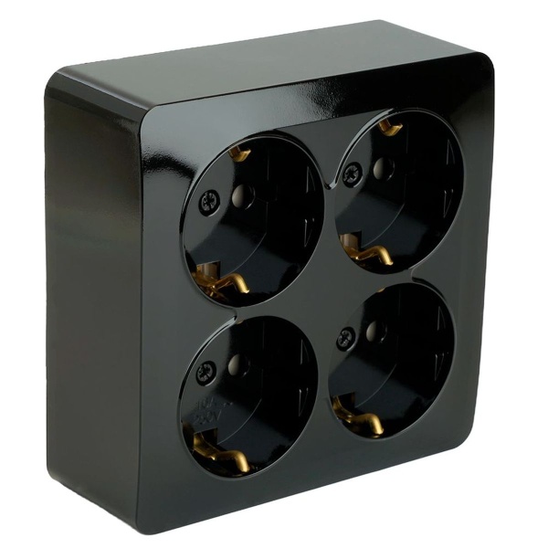 Розетка 4-местная 2P+PE Stekker София черный MST16-14S-02 49322