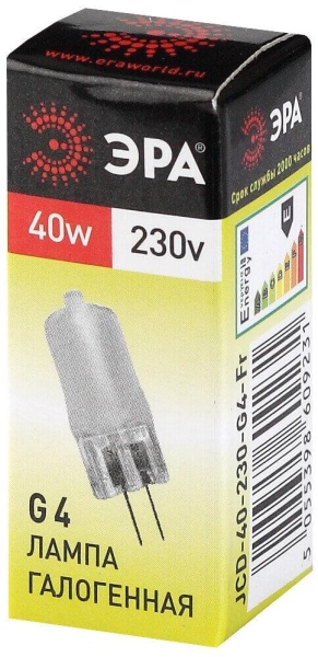 Лампа галогенная ЭРА G4 40W 2700K матовая G4-JCD-40W-230V-FR C0039282 Лампа галогенная ЭРА G4 40W 2700K матовая G4-JCD-40W-230V-FR C0039282