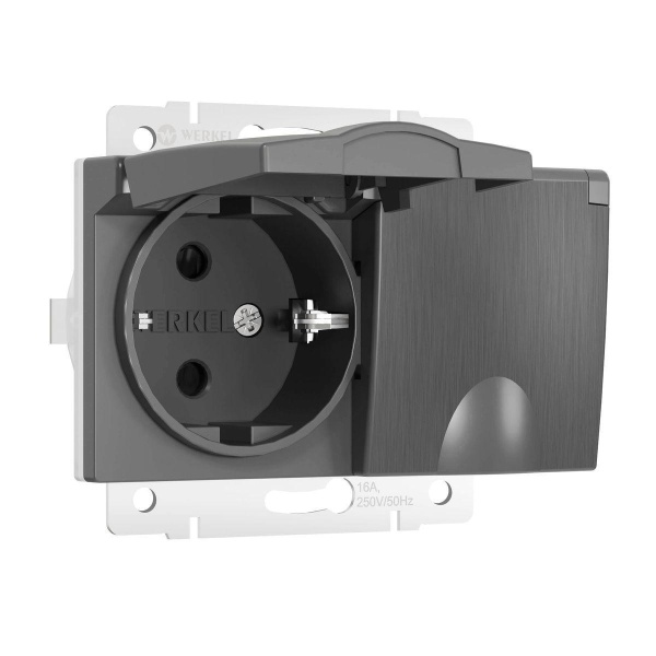 Розетка двойная влагозащищенная с заземлением с защитной крышкой и шторками Werkel графит рифленый W5071206 4690389178139 Розетка двойная влагозащищенная с заземлением с защитной крышкой и шторками Werkel графит рифленый W5071206 4690389178139