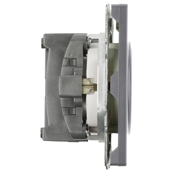 Розетка 1-местная с защитной шторкой с/з (механизм), STEKKER, 250В, 16А, серия Эмили, RST16-5110-10, платиново-серый, soft touch 49958