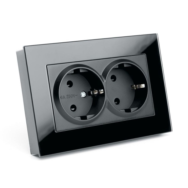 Розетка 2-местная с защитной шторкой с/з Stekker GLS16-7014-05 Катрин, черный 39516