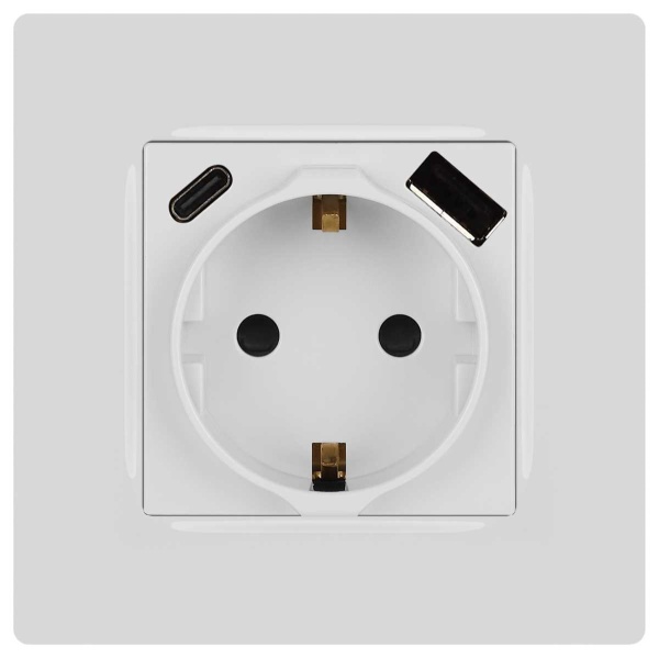 Розетка ЭРА Серия 12 12-4108-01 2P+E 16A-250В со шторками с USB type-A+C 5В-3А белый Б0067752