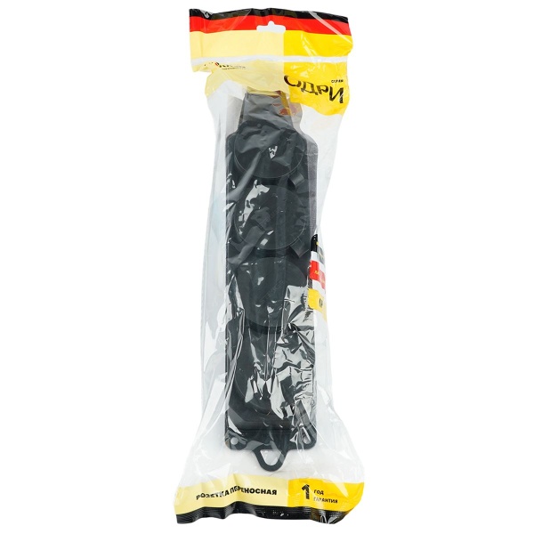 Розетка переносная 4-местная c/з, Stekker, RST16-24-44, 250В, 16А, IP44, черный 39019