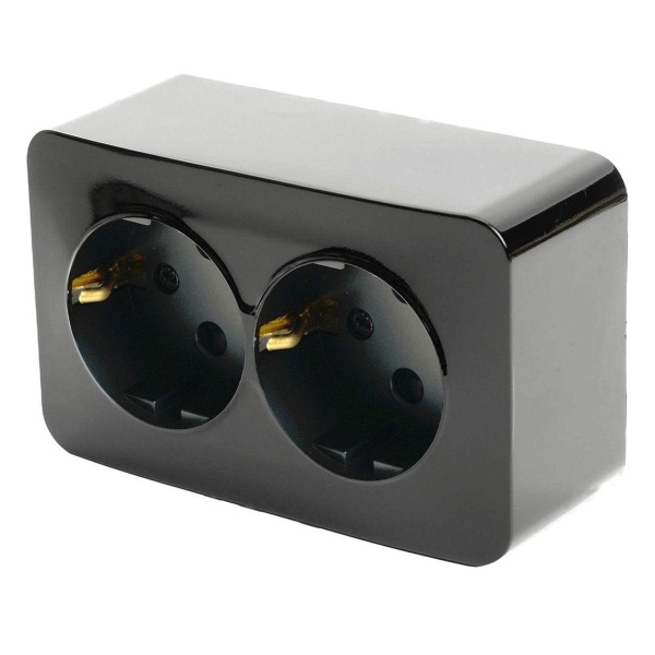 Розетка двойная 2P+PE Stekker София черный MST16-12-02 49316
