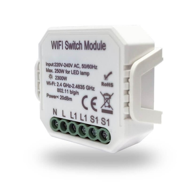 Wi-Fi реле-выключатель одноканальное Denkirs 1x2300Вт/250Вт для LED RL1001-SM Wi-Fi реле-выключатель одноканальное Denkirs 1x2300Вт/250Вт для LED RL1001-SM