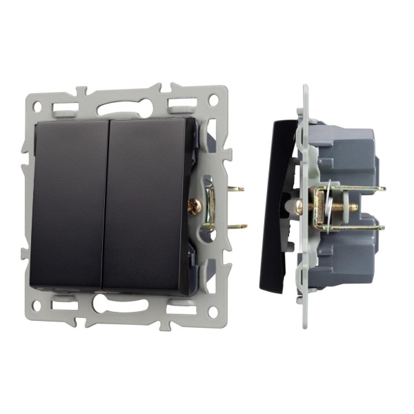 Механизм выключателя двухклавишный непроходной SWT-MK02-PL-BK (250V, 16A) Arlight 043725