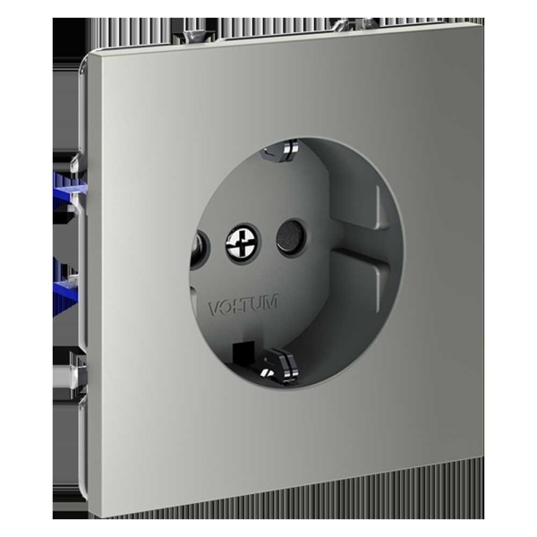 Розетка встраиваемая Voltum S70 с заземлением и защитными шторками, 16А, (сталь) VLS040205