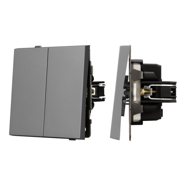 Механизм выключателя двухклавишный непроходной SWT-TENDO-MK02-PL-GR (230V, 10A) Arlight 054060