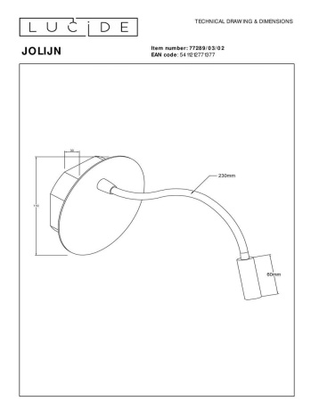 Бра Lucide Jolijn с аккумулятором 77289/03/02