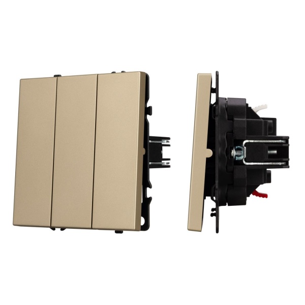 Механизм выключателя трехклавишный непроходной SWT-NOBE-MK03-SFPL-GD (230V, 10A) Arlight 061798