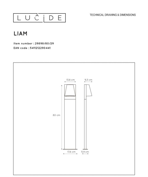 Уличный светильник Lucide Liam 29898/80/29