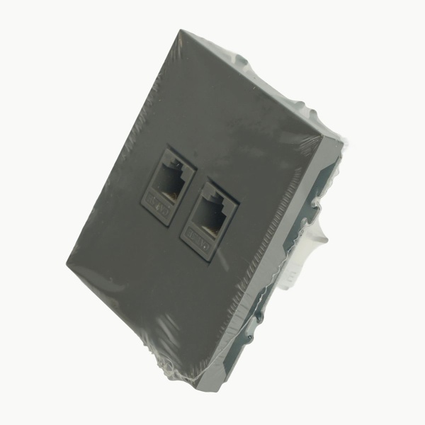 Розетка компьютерная 2-местная RJ-45 (механизм), STEKKER, серия Эмили, RST00-5111-10, платиново-серый, soft touch 49952