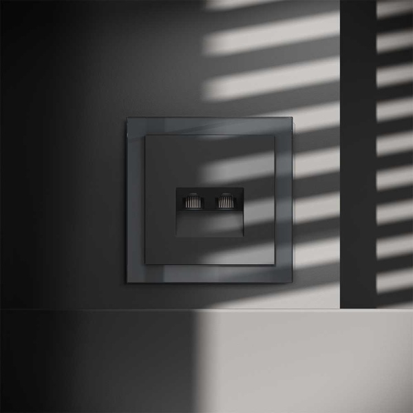 Розетка компьютерная встраиваемая Voltum S70 двойная RJ45+RJ45 кат.6, (графит) VLS060207