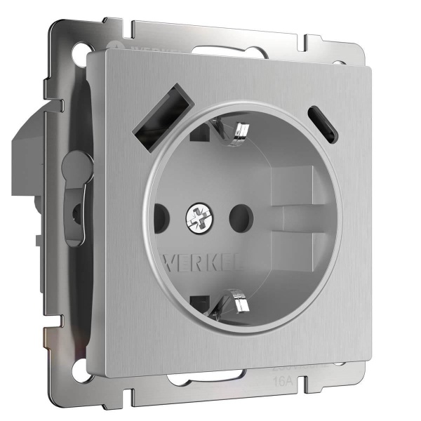 Розетка Werkel с быстрой зарядкой USB Type A+С серебряный рифленый W1171709 4690389176456 Розетка Werkel с быстрой зарядкой USB Type A+С серебряный рифленый W1171709 4690389176456