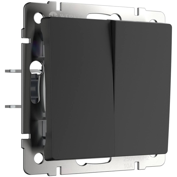 Выключатель Werkel двухклавишный проходной черный матовый W1122008 4690389156724 Выключатель Werkel двухклавишный проходной черный матовый W1122008 4690389156724