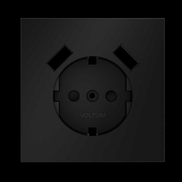 Накладка для розетки с заземлением и защитными шторками с USB A+A S70 (черный матовый) Voltum VLS000908