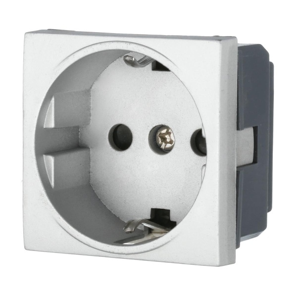 Розетка LK Studio с з/к, со шторками матовая поверхность (серебристый металлик) LK45 851403-1