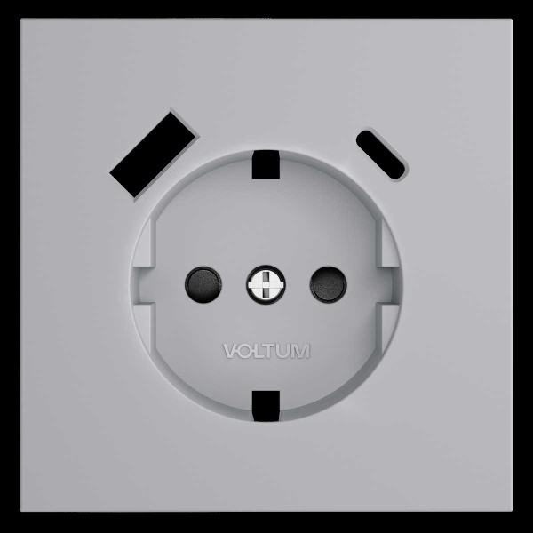 Накладка для розетки с заземлением и защитными шторками, с USB A+C, S70 (серый) Voltum VLS001016