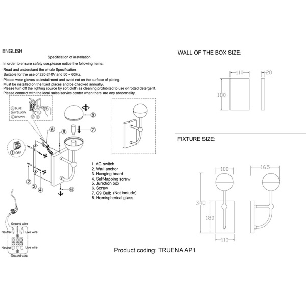 Бра Crystal Lux Truena AP1 Nickel