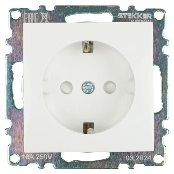 Розетка 2P+PE Stekker Катрин со шторками белый GLS16-7110-01 39304